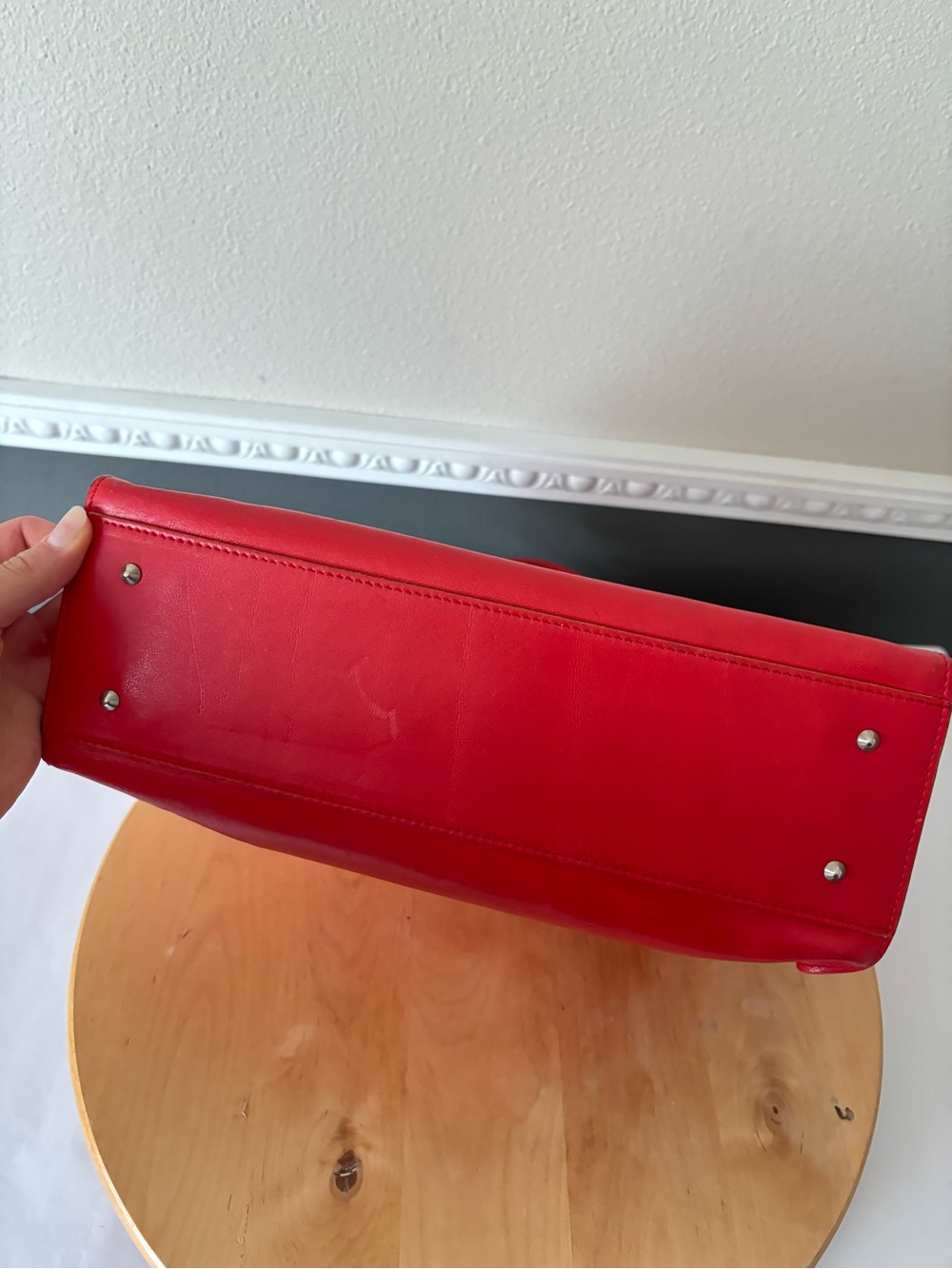 Furla Vintage Italian Cherry Red Leather Tote with Belt-Style Accent - Picture 8 of 9